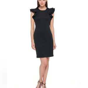 Tommy Hilfiger Women's Ruffle-Sleeve Sheath Dress Black Size 2